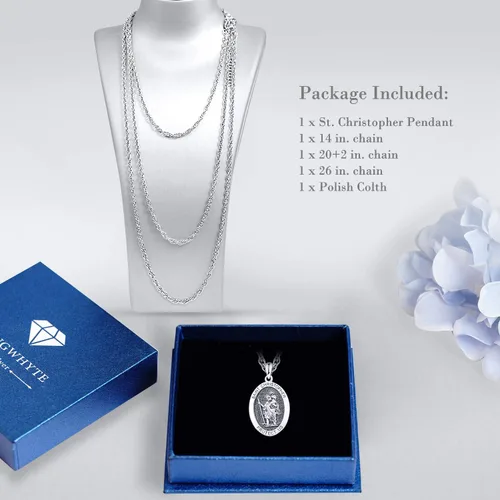 Miniatura 3 de KINGWHYTE Collar de plata de ley 925 con colgante de San Miguel para hombre, con colgante de San Cristóbal para mujer, medalla de San Benito, collar