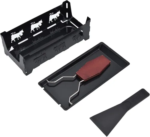 Miniatura 6 de Mini parrilla de raclette de queso, herramienta antiadherente con mango para placa suiza, rectangular, hierro caoba, parrillas de raclette negras