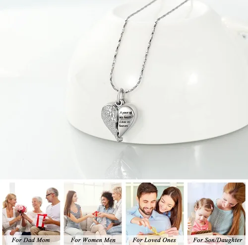 Miniatura 23 de Imrsanl Collar con dije de urna de cremación en forma de corazón para cenizas humanas – Un pedazo de mi corazón vive en el cielo