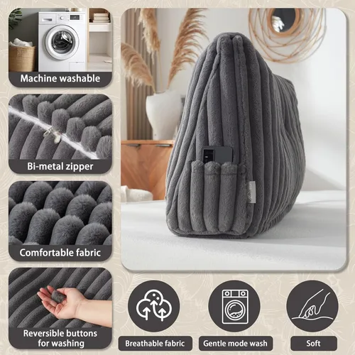 Miniatura 6 de Almohada de cabecero + una almohada larga de cuello enrollado Almohada para el cuerpo, almohada de cabecero en forma de cuña de pelo sintético