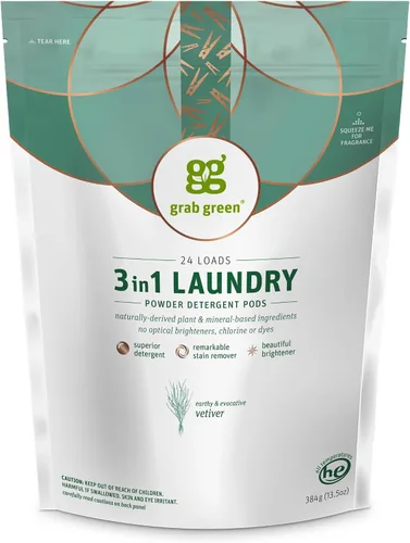 Miniatura 8 de Grab Green Cápsulas de detergente 3 en 1, 24 unidades, sin fragancia, a base de plantas y minerales, poder de limpieza superior, removedor