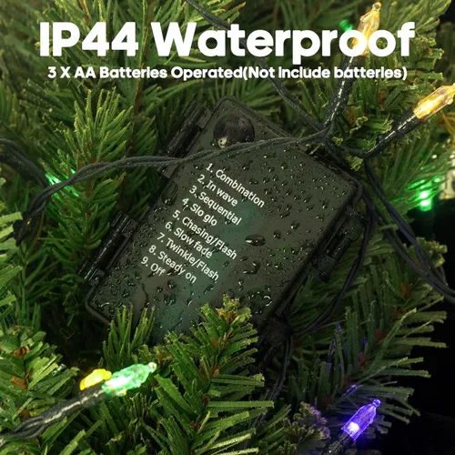 Miniatura 2 de Luces de Navidad a pilas para exteriores, 2 paquetes de 5.4 m, 50 luces LED multicolores mini para Navidad, Luces de Navidad con control remoto, 8