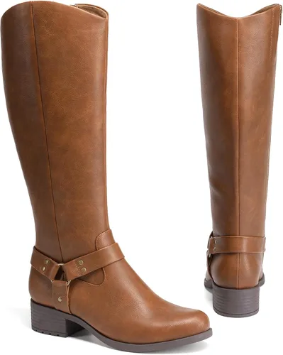 Miniatura 3 de DREAM PAIRS Botas para mujer hasta la rodilla, cómodas botas de equitación con cremallera lateral