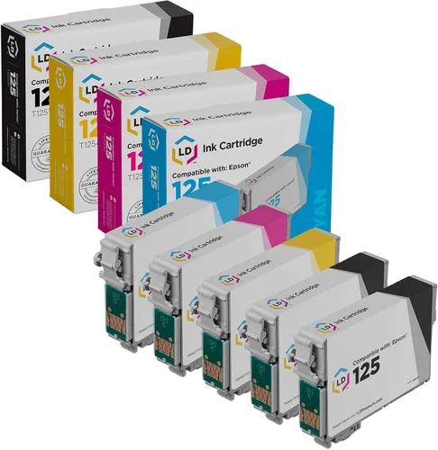 Cartuchos de tinta de rendimiento estándar remanufacturados para Epson T125 LD: negro T1251, cyan T1252, magenta T1253, amarillo T1254.
