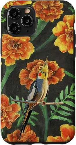 Miniatura 10 de iPhone 14 Pro Cockatiel Orange Yellow Marigolds Vintage Flower Pattern Case