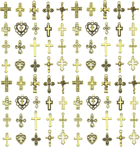 Miniatura 38 de WOCRAFT 60 piezas de dijes de pulsera de cruz dorada KC para juegos de fabricación de joyas, collares, pulseras, llaveros, kit de suministros de KC