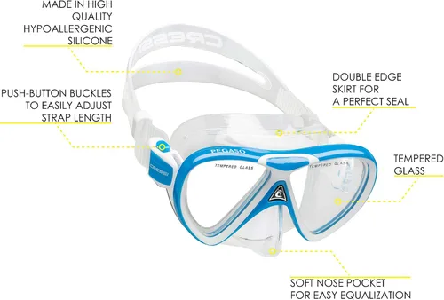 Miniatura 2 de Cressi Juego de silicona para snorkel (máscara y snorkel seco) para niños de 5 a 15 años - Pegaso e iguana seca: diseñado en Italia