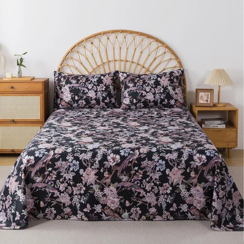 Miniatura 104 de FADFAY Juego de sábanas tamaño King, 100% algodón, elegante ropa de cama de granja con hojas verdes menta y flores blancas, sábana suave