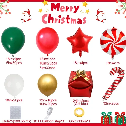 Miniatura 2 de AobkDeco Kit de arco de guirnalda de globos de Navidad de 151 piezas con globos rojos, blancos, dorados, verdes oscuros, globos de papel de Oro rojo