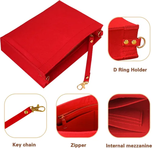 Miniatura 5 de MISIXILE Organizador de fieltro para bolso con cremallera y hebillas doradas, organizador de bolso, bolsa de aseo para 19 y 26 (rojo-S)