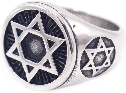 Miniatura 4 de Anillo de acero inoxidable para hombre, diseño de estrella de David con seis puntos, tamaño 7-13