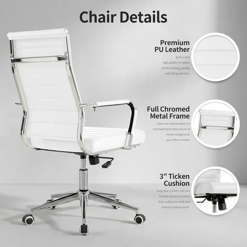 Miniatura 6 de Silla de escritorio de oficina blanca Okeysen, sillas de cuero ergonómicas modernas para sala de conferencias, silla giratoria ejecutiva de altura