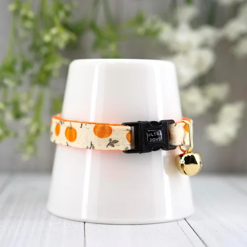 Miniatura 2 de Ultra Joys Breakaway - Collar de gato con campanas, collar de gatito para niño y niña, diseño de calabaza, talla S Solo cuello de calabaza