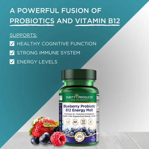Miniatura 5 de Purity Products Blueberry Probiotic B12 Energy Melt ProDura Clinical Probiotic - Arándanos orgánicos, metilcobalamina B-12-30 derretidos