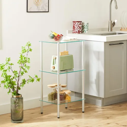 Miniatura 6 de HOOBRO Estante de cristal, unidad de estante de pie de baño de 3 niveles, estante de vidrio templado para espacio pequeño, organizador de soporte
