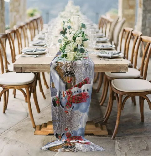 Miniatura 4 de Double Love Winter Christmas Chiffon Table Runner 55 Inches Long, Voile Sheer Tulle Runner for Rustic Wedding Reception Bridal Shower Decorations