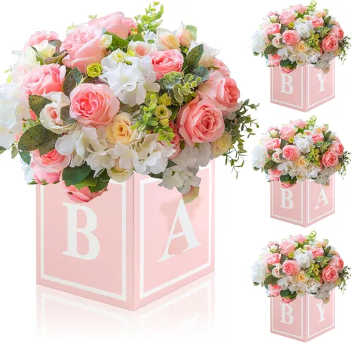 Miniatura 9 de 4 Piezas Cajas de Flores para Baby Shower Centros de Mesa Decoración Dorada Bloque de Bebé Soporte Floral Centro de Mesa Baby In Bloom Revelación
