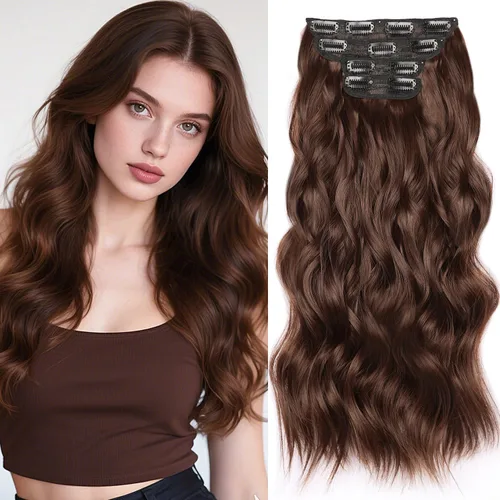 Miniatura 21 de Extensiones de cabello rubio con clip, de 22 pulgadas, extensiones de cabello largo y rizado con clip, 4 unidades, extensiones de cabello sintético