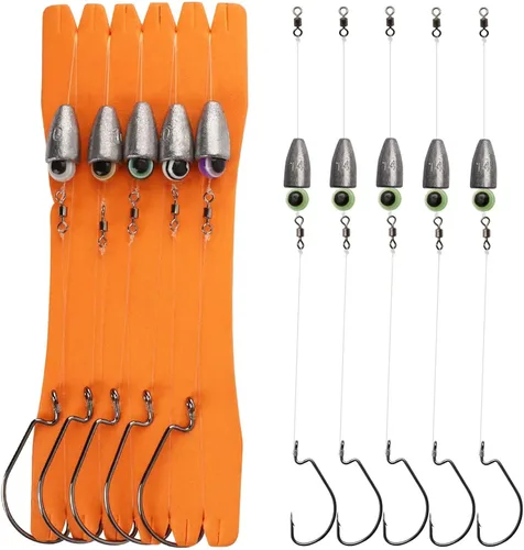 Miniatura 7 de Dovesun Kit de 10/5 piezas de equipo Carolina listo para pesca de lubina, juego de gancho para bagre y bagre, con ganchos para lubina, giratorio