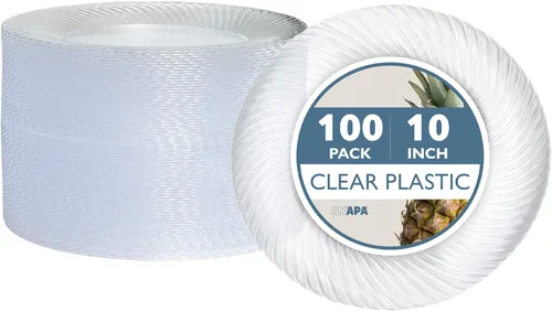 Ilyapa Paquete de 100 platos de postre desechables de 10 pulgadas, juegos de fiesta de plástico transparente para 100 invitados, platos