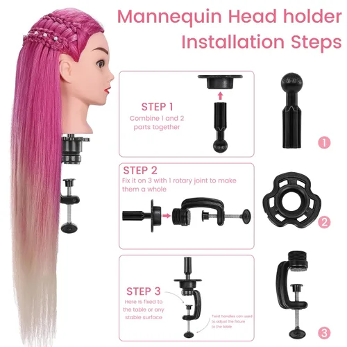 Miniatura 6 de TopDirect Cabeza de maniquí, 29 pulgadas, cabeza de maniquí de cabello, muñeca con pelo sintético, práctica de cosmetología, peinado, entrenamiento