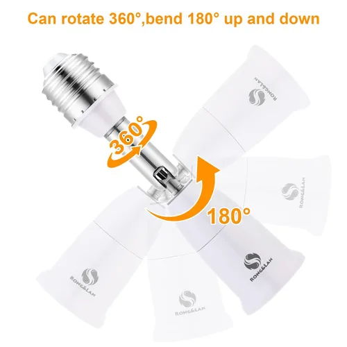 Miniatura 3 de RONG&LAN - Extensor de enchufe de luz E26/E27, 180 grados de flexión, adaptador extensor de enchufe, extensión ajustable E26/E27 a E26/E27