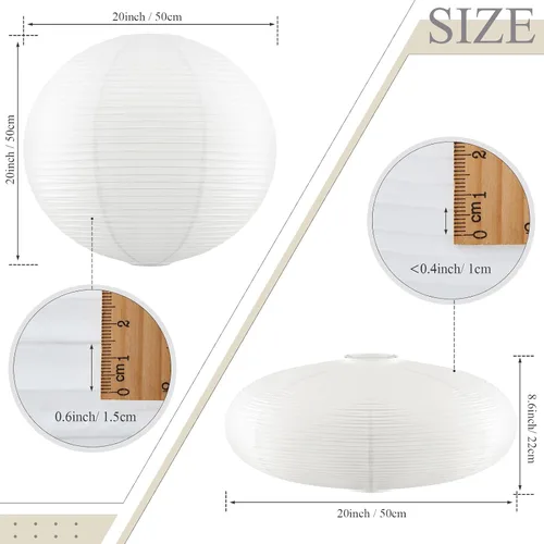 Miniatura 2 de Fuyoooo 2 linternas de papel chinas de 20 pulgadas, pantalla blanca grande, redonda y oblata, pantalla de lámpara de papel de arroz, pantalla de luz