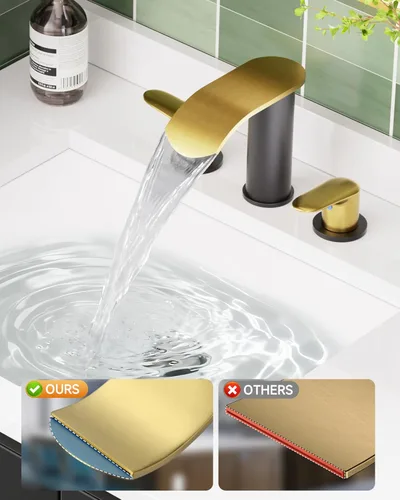 Miniatura 3 de WOWOW Grifo de Baño Cascada 3 Orificios 8 Pulgadas Extendido Grifo de Lavabo de Baño, Dos Manijas Grifos de Lavabo de Tocador con Desagüe Pop-up