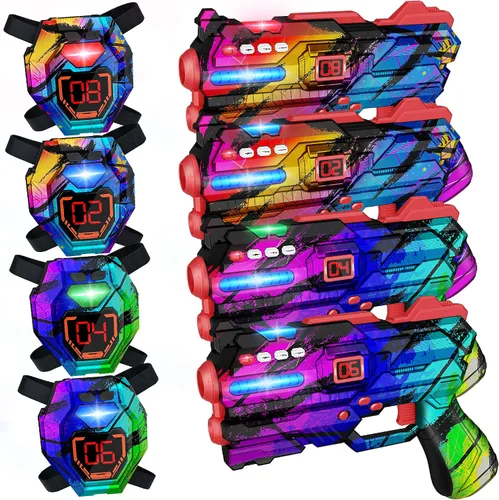 Juego de 4 Pistolas de Laser Tag con Chalecos de Pantalla de Puntuación LED Digital, Regalos para Adolescentes y Adultos Niños y Niñas, Adultos y