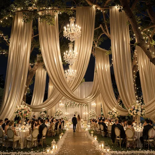 Miniatura 29 de Cortina de techo beige de 10 x 40 pies para fiestas de boda – 2 paneles sin arrugas de 40 pies de largo cortinas drapeadas para bodas, cumpleaños