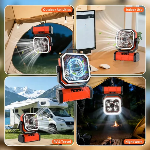 Miniatura 8 de Super RGB Ventilador de camping con luz LED, ventilador oscilante de tienda de campaña de 20000 mAh, ventiladores portátiles recargables con 4