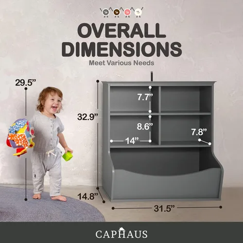 Miniatura 2 de CAPHAUS Organizador de almacenamiento de juguetes para niños, cubículo abierto, libro y gabinete multifuncional, estante para guardería, sala de E.