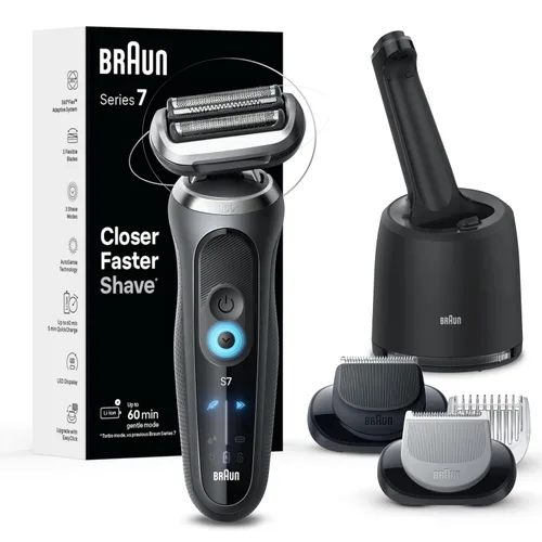 Braun Afeitadora eléctrica para hombre, Series 7 7177cc, afeitado en húmedo y seco, modos de afeitado turbo y suave, afeitadora de papel de aluminio