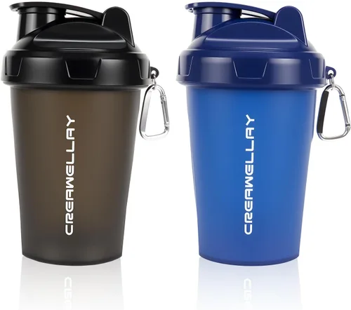Miniatura 14 de Paquete de 2 botellas agitadoras para mezclas de proteínas, botella pequeña de 17 onzas con asa, tazas agitadoras de gimnasio con bola mezcladora