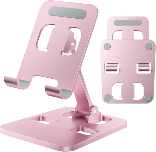 Miniatura 8 de Soporte de teléfono para escritorio, soporte plegable doble para teléfono celular, soporte portátil totalmente ajustable para iPhone 17, 16, 15, 14