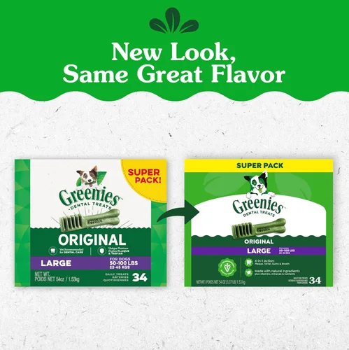 Miniatura 2 de Greenies Golosinas dentales naturales para perros adultos recomendadas por veterinarios, tamaño grande, sabor original, paquete de 54 onzas, 34