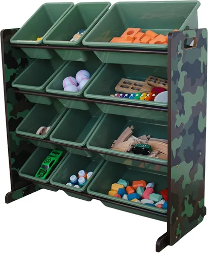 Miniatura 21 de Humble Crew Organizador de almacenamiento de juguetes para niños con 12 cubos de plástico, madera natural/aguamarina, contenedores extraíbles