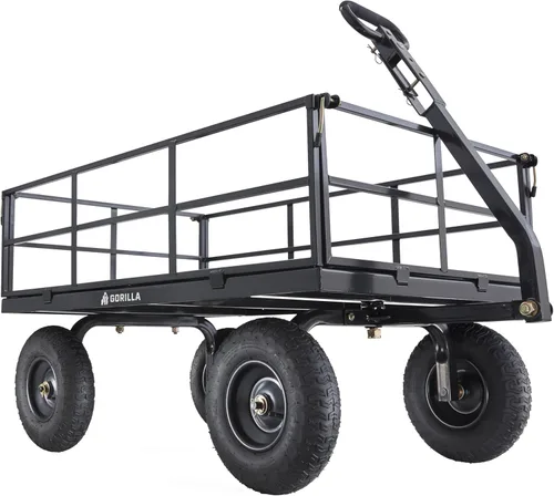 Carro utilitario Gorilla Carts resistente de acero con lados desmontables y neumáticos de 13 pulgadas con capacidad de 1200 lb, Negro