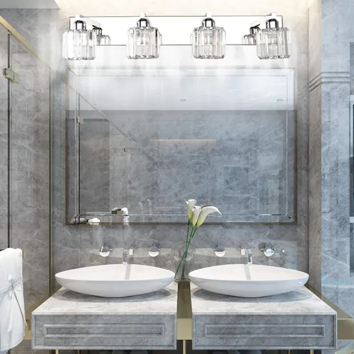 Miniatura 4 de Aipsun Lámpara de tocador de baño de cristal moderna, accesorios de iluminación de tocador de cristal para baño, 4 luces (no incluye bombilla)