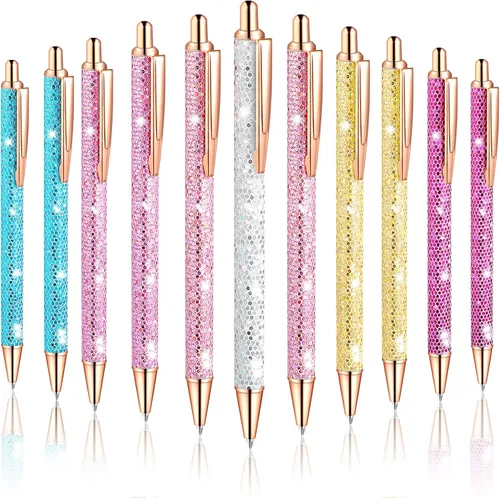Miniatura 7 de Epakh 11 piezas bolígrafos de lujo para mujer, bolígrafos retráctiles de metal con purpurina brillante y bonitos, tinta negra, punta media de 1.0