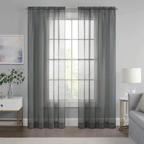 Miniatura 11 de Eclipse Livia - Cortina transparente con bolsillo para barra, 59 x 63 pulgadas, color negro