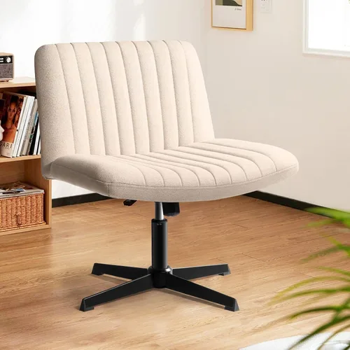 LEMBERI Silla de escritorio acolchada de tela, sin ruedas, giratoria ancha sin brazos, mecedora de 120°, respaldo medio, ergonómica, para oficina,