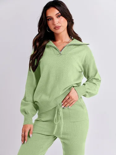 Miniatura 9 de ANRABESS Conjunto de dos piezas para mujer, suéter de manga larga y pantalones con cordón