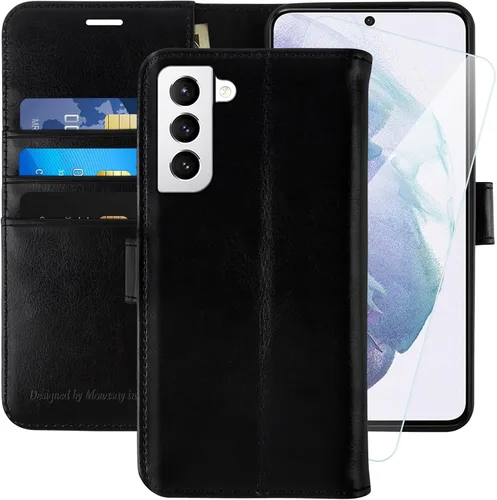 MONASAY Funda tipo cartera compatible con Galaxy S22 5G, protector de pantalla incluido, bloqueo RFID, funda de piel con tarjetero y tarjetero de