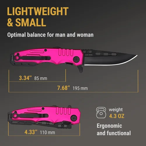 Miniatura 4 de Cuchillo de bolsillo con bloqueo de seguridad para mujeres - Cuchillo asistido por resorte, cuchillos lindos - Accesorio de herramienta de 2. Rosa