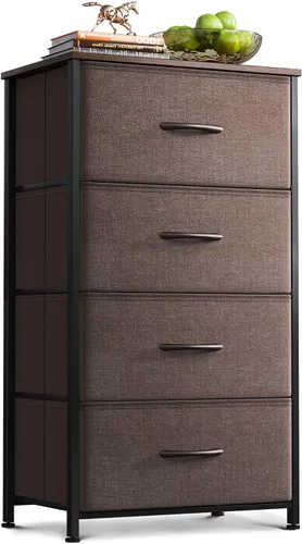 Miniatura 10 de AODK - Cómoda para dormitorio con 4 cajones de almacenamiento, cómoda pequeña de tela con marco de acero resistente, color negro