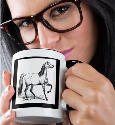 Miniatura 2 de 3dRose Vintage Horse Sketch - Taza negra de dos tonos (11 oz)