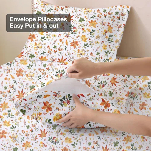 Miniatura 19 de Viviland Juego de sábanas de 3 piezas con estampado botánico de mariposas y flores rosas y moradas, sábanas de microfibra suave y transpirable