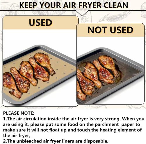Miniatura 5 de 120 Hojas Forros de Freidora de Aire/Horno 11 x 12 Forros Desechables de Pergamino para Freidora de Aire Rectángulo Antiadherente Papel de Hornear