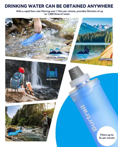 Miniatura 3 de Botella de filtro de agua plegable de 1.0 L, sin BPA, ultraligera y duradera, con cartucho de tapa de filtro de 1.654 in, botella de agua filtrada
